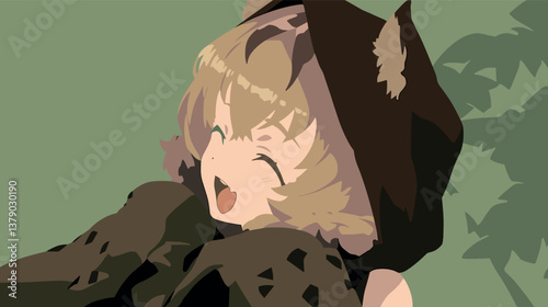 Anime style character with animal hoodie and blonde hair outdoors