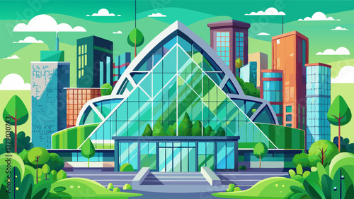 Green and glass environmentally friendly urban architecture for sustainability in city center downtown.