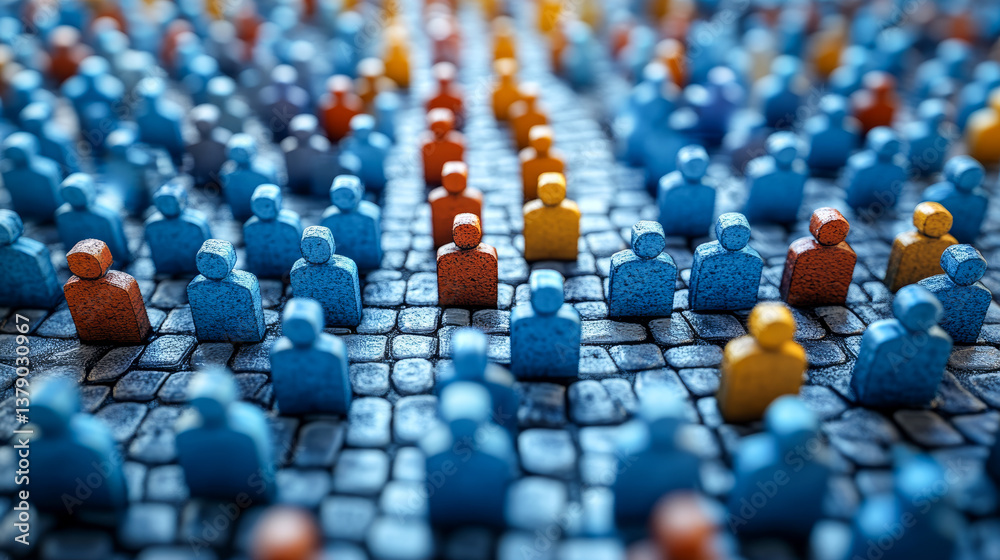 Obraz premium Colorful crowd of miniature figures illustrating diversity on pavement 