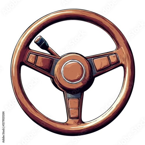 Steering wheel minimalist flat illustration, featuring a clean design isolated on a white background.

