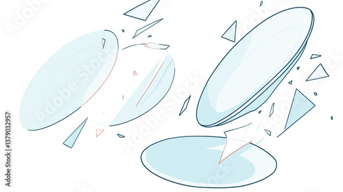 Abstract illustration of shattered plates with flying fragments