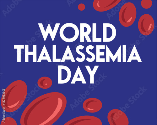 World Thalassemia Day Banner with Abstract Red Blood Cells on Blue
