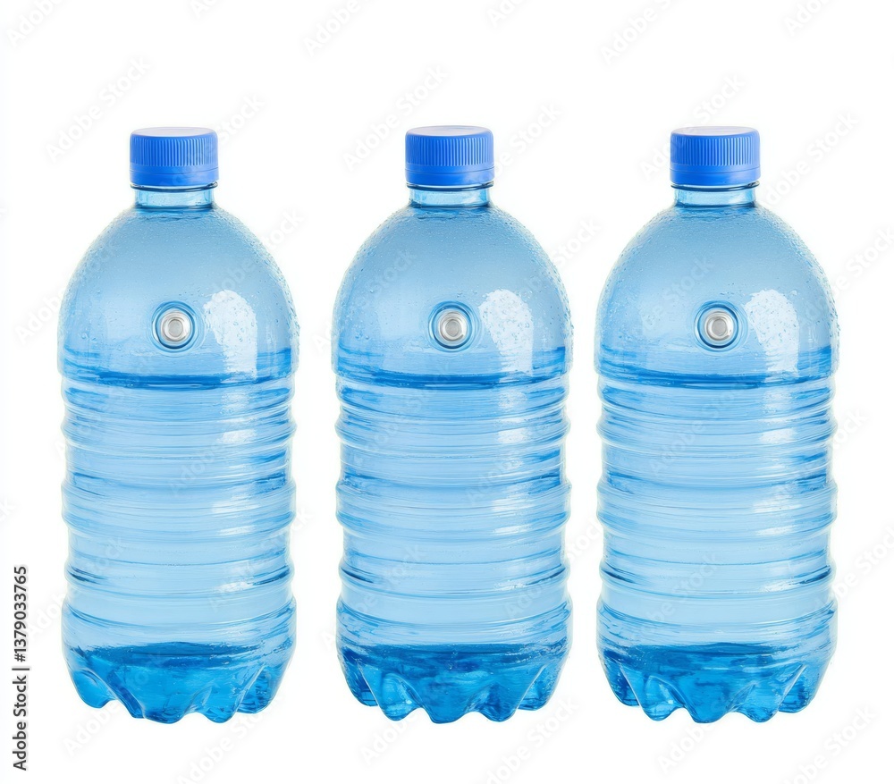 Three water dispenser jugs placed on a reflective background Three water dispenser jugs placed on a reflective background