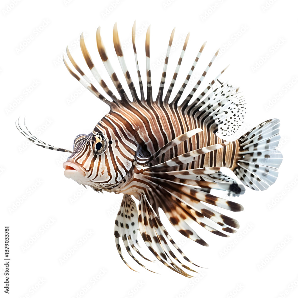 Fototapeta premium Lionfish with dramatic fins and intricate patterns