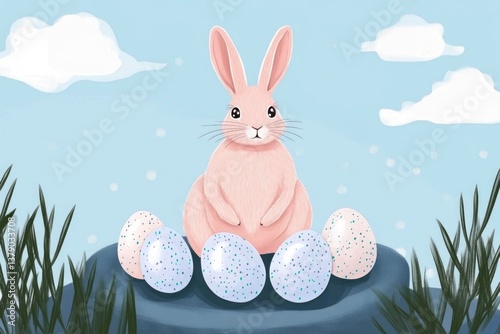 Easter card with cute bunny and Easter eggs in simple style