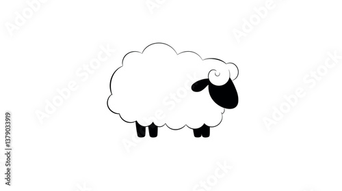 Minimalist black and white sheep illustration with simple design
