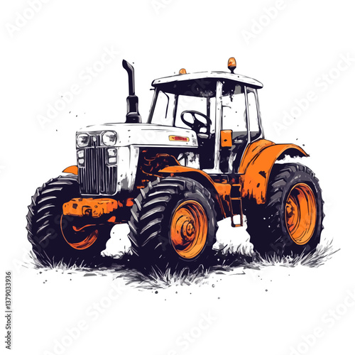 Tractor minimalist flat illustration, featuring a clean design isolated on a white background.

