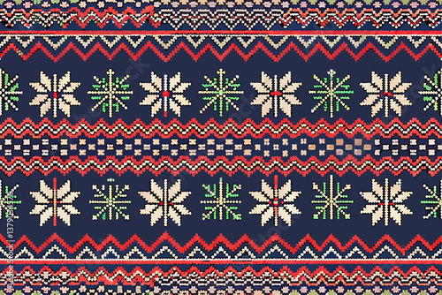Fair Isle Knit Snowflake Pattern Textile Winter Holiday Design