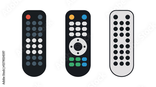 Remote Control Variety: A trio of sleek remote controls in different designs, showcasing user-friendly interfaces and modern technology for entertainment and convenience.
