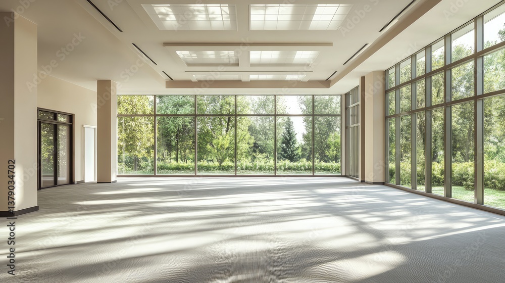 An empty, bright room with neutral walls and a flat ceiling, featuring large windows allowing soft sunlight. An empty, bright room with neutral walls and a flat ceiling, featuring large windows allowing soft sunlight.