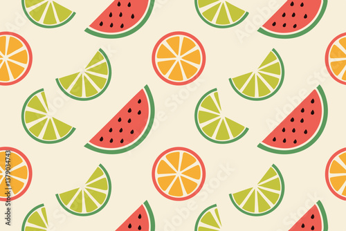 Summer Fruit Pattern Watermelon, Orange, Lime, Citrus, Refreshing Design