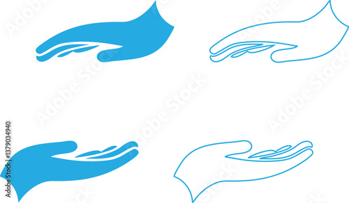 Set of Protecting hands related vector linear icon. Two hands holding something icon. Maternal care. Vector outline illustration Isolated on white background. Editable stroke
