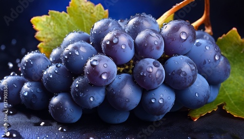 Wallpaper Mural ripe bunch of blue grapes closeup with shining water drops Torontodigital.ca