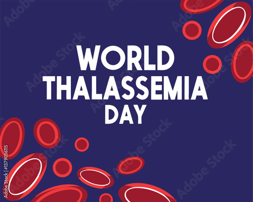 World Thalassemia Day Banner with Abstract Red Blood Cells on Blue