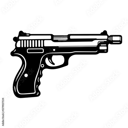 Handgun icon in vintage engraving style as concept of weapon firearms danger protection self-defense war security or firearm policy symbols