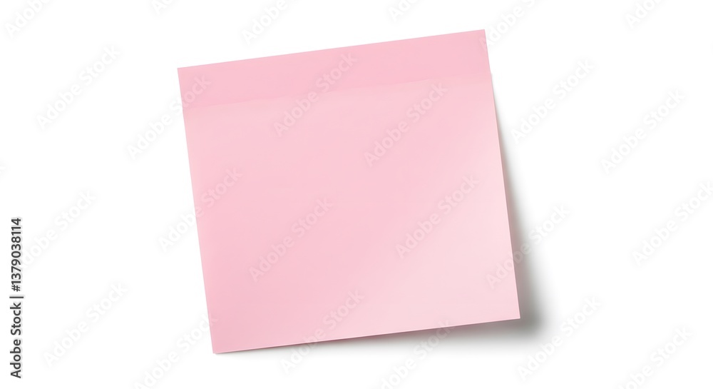 A single, square pink sticky note is displayed against a pure white background, casting a subtle shadow for depth and dimension. A single, square pink sticky note is displayed against a pure white background, casting a subtle shadow for depth and dimension.