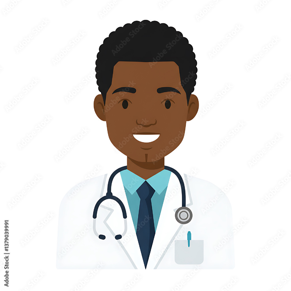Fototapeta premium Afro american doctor flat design illustration isolated on white background