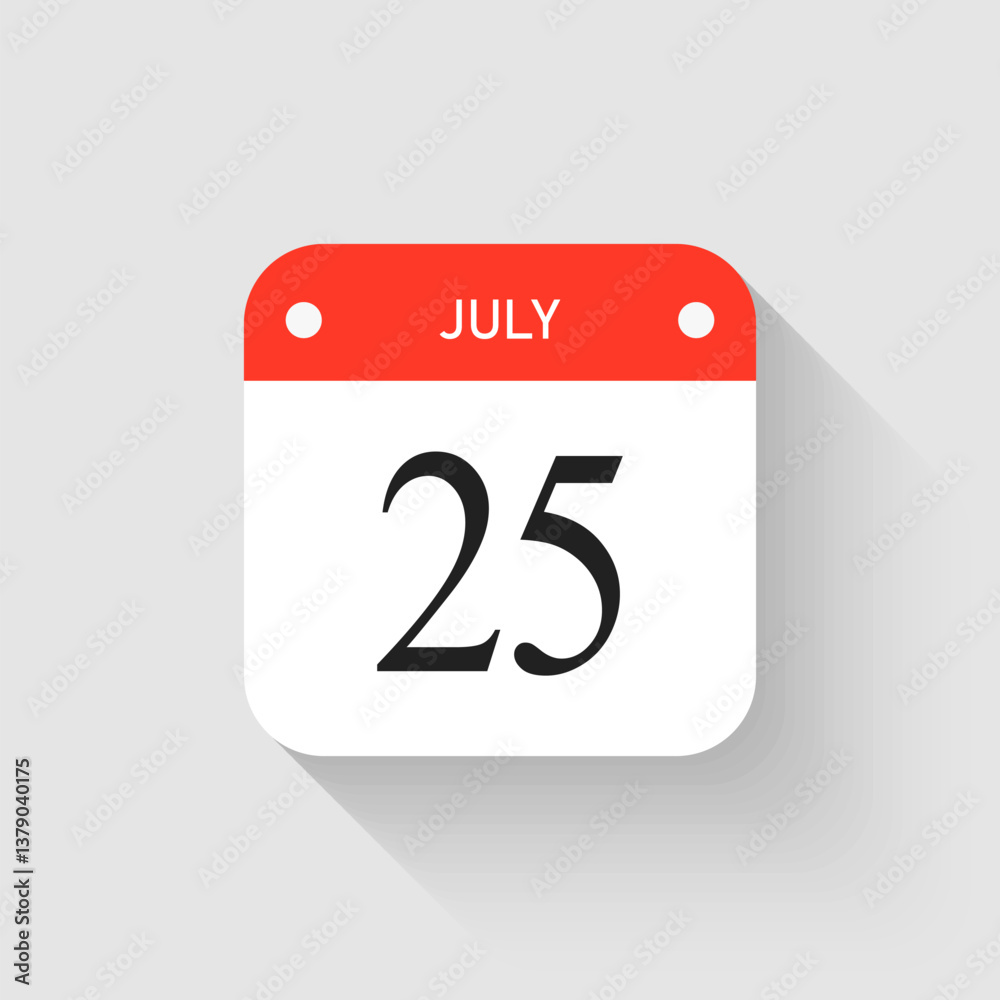 Vector icon page day calendar - 25 July month Vector icon page day calendar - 25 July month