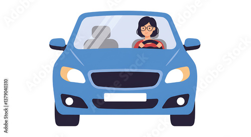Car with driver woman  flat design illustration isolated on white background 