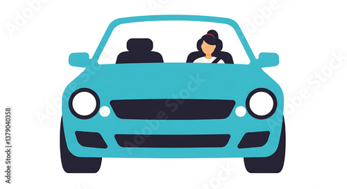 Car with driver woman  flat design illustration isolated on white background 