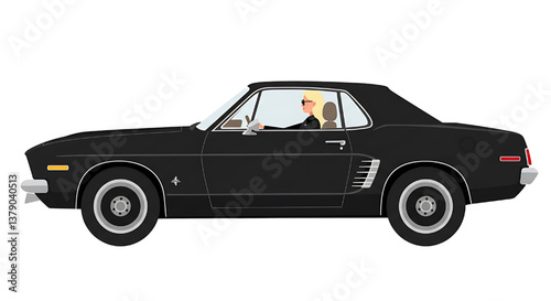 Car with driver woman  flat design illustration isolated on white background 