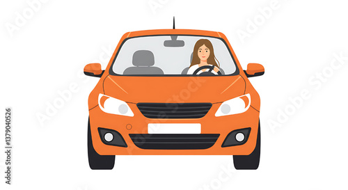 Car with driver woman flat design illustration isolated on white background 