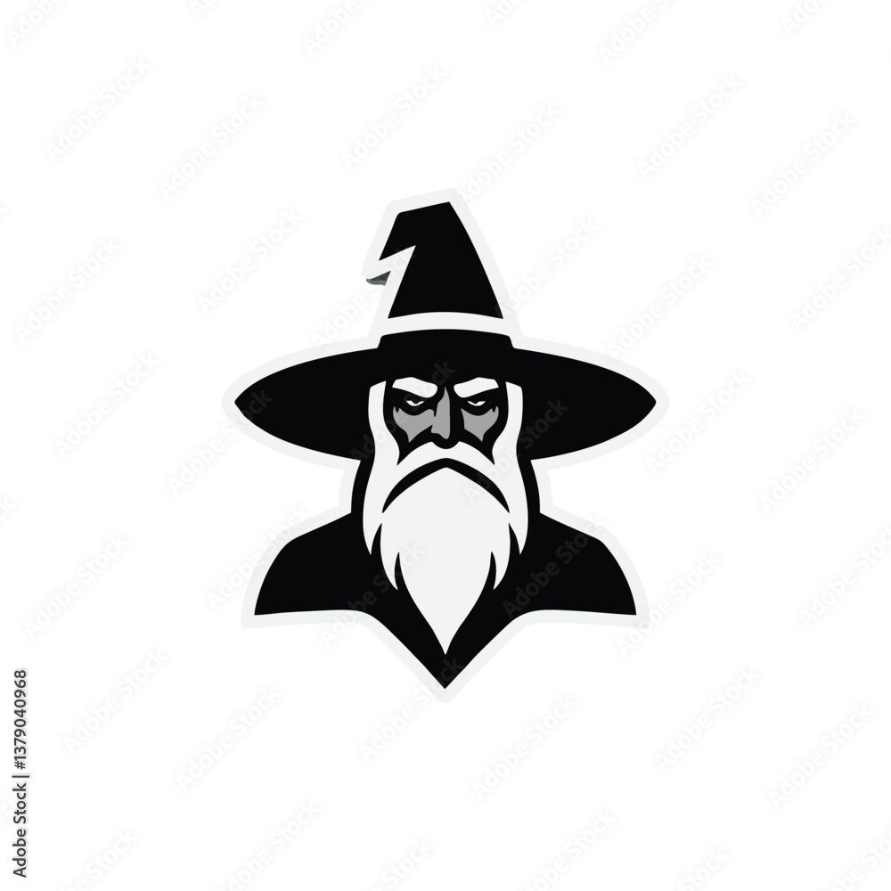 Old witch vector logo in simple minimalist style Old witch vector logo in simple minimalist style