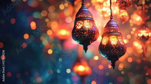 A beautifully crafted Diwali card with vibrant colors, decorated lanterns, and shimmering light effects