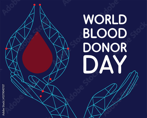 World Blood Donor Day Illustration: Abstract Hands Holding a Red Blood Drop