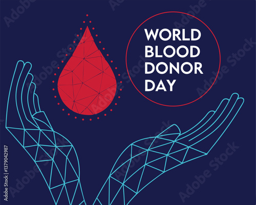 World Blood Donor Day Illustration: Abstract Hands Holding a Red Blood Drop