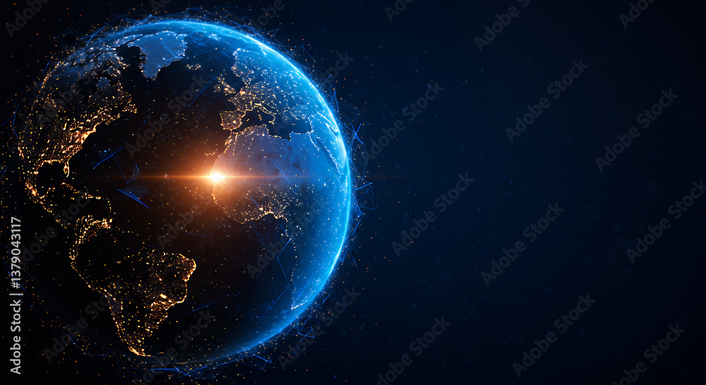 Obraz premium Global Connection: A Digital Earth Network Visualizing Worldwide Communication, Technology, and Innovation