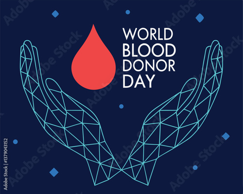 World Blood Donor Day Illustration: Abstract Hands Holding a Red Blood Drop