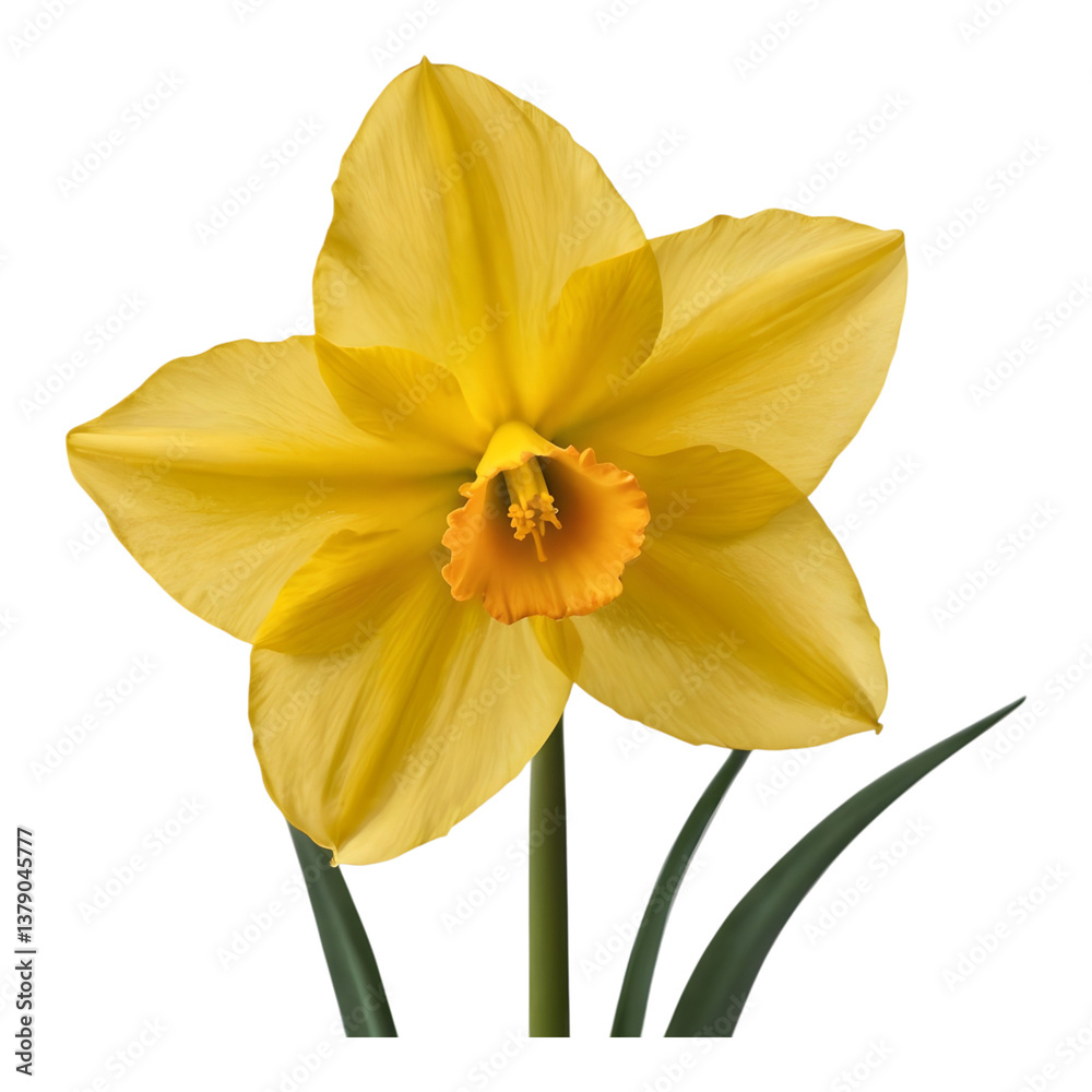 Fototapeta premium Yellow Daffodil in Full Bloom Facing Front