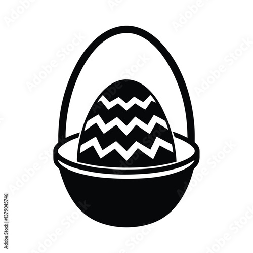 Easter egg in a basket vector silhouette