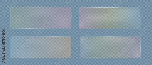 Glass transparent rectangles rainbow gradient color with glare polycarbonate texture, Blurred geometric frames of glass texture, Vector illustration.
