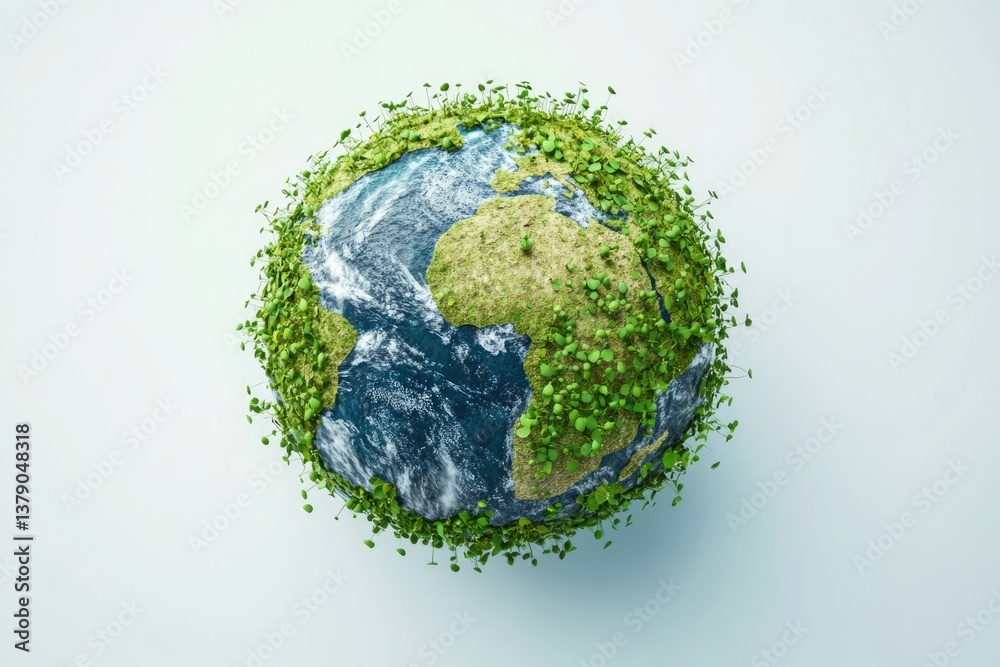 A miniature Earth model adorned with lush green plants symbolizes environmental conservation and a thriving planet. A miniature Earth model adorned with lush green plants symbolizes environmental conservation and a thriving planet.