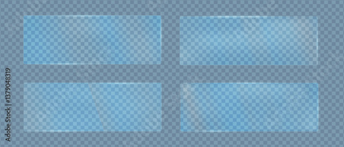 Glass transparent rectangles rainbow gradient color with glare polycarbonate texture, Blurred geometric frames of glass texture, Vector illustration.