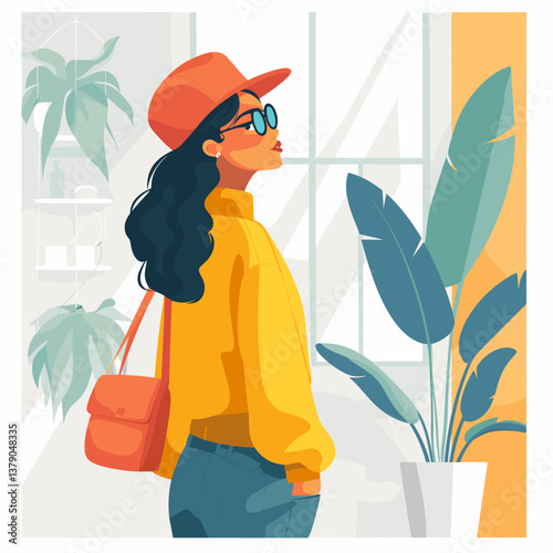 Beautiful girl with long hair. Vector illustration in flat style.