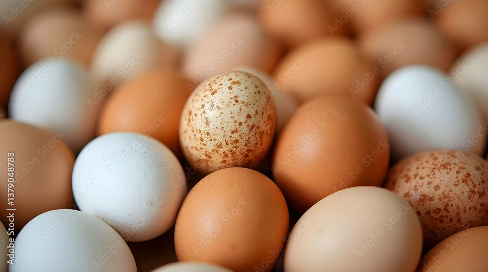 op down view of diverse chicken and quail eggs displayed in natural colors and textures. Concept of nature and diversity in simple things. op down view of diverse chicken and quail eggs displayed in natural colors and textures. Concept of nature and diversity in simple things.