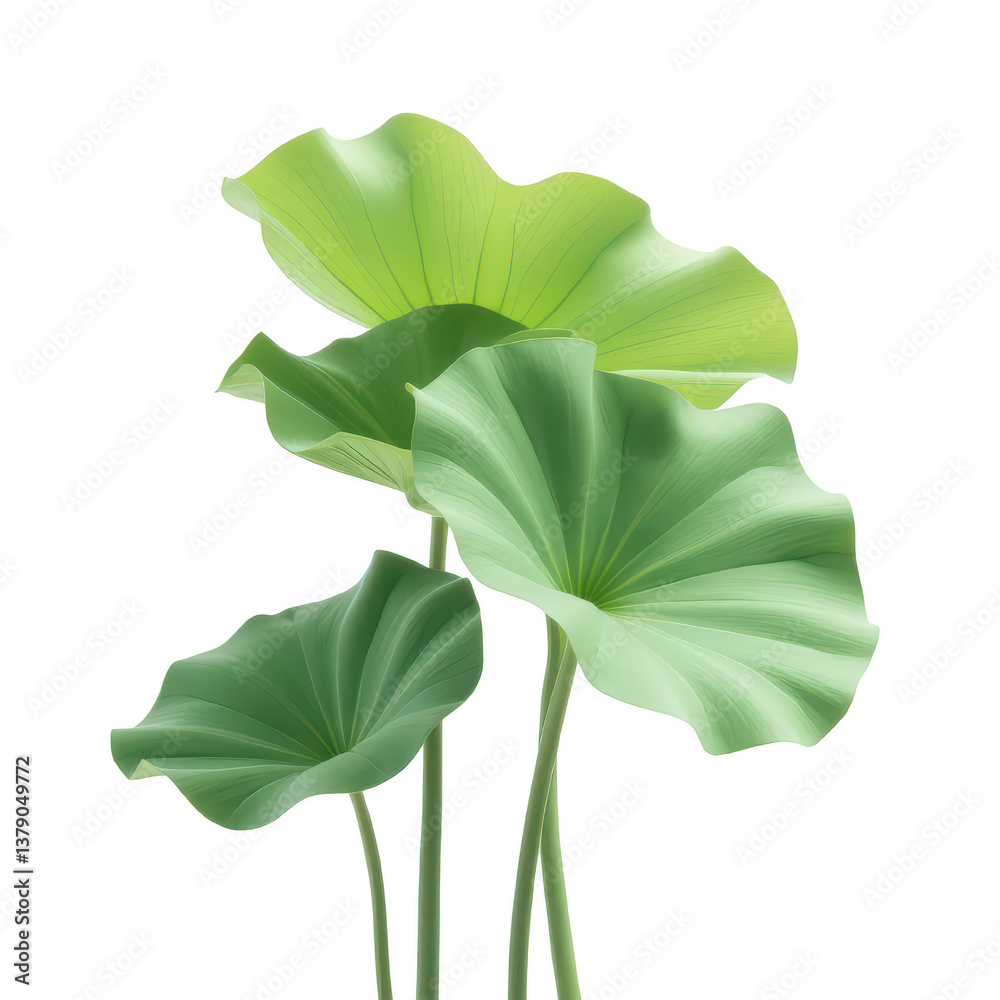 Elegant Green Lotus Leaves on Black Background
