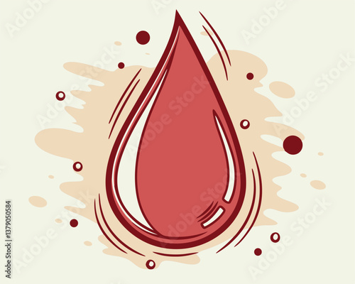 Stylized Red Blood Drop with Splash: Symbol of Donation and Health.