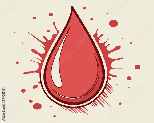 Stylized Red Blood Drop with Splash: Symbol of Donation and Health.