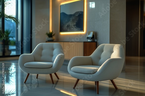 Cozy Modern Chairs in a Well-Lit Interior Design Space With Elegant Decor and...