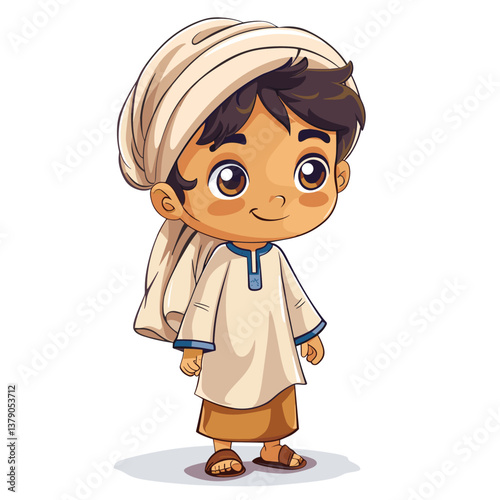 Vector illustration of Cute Indian boy in traditional clothes and turban