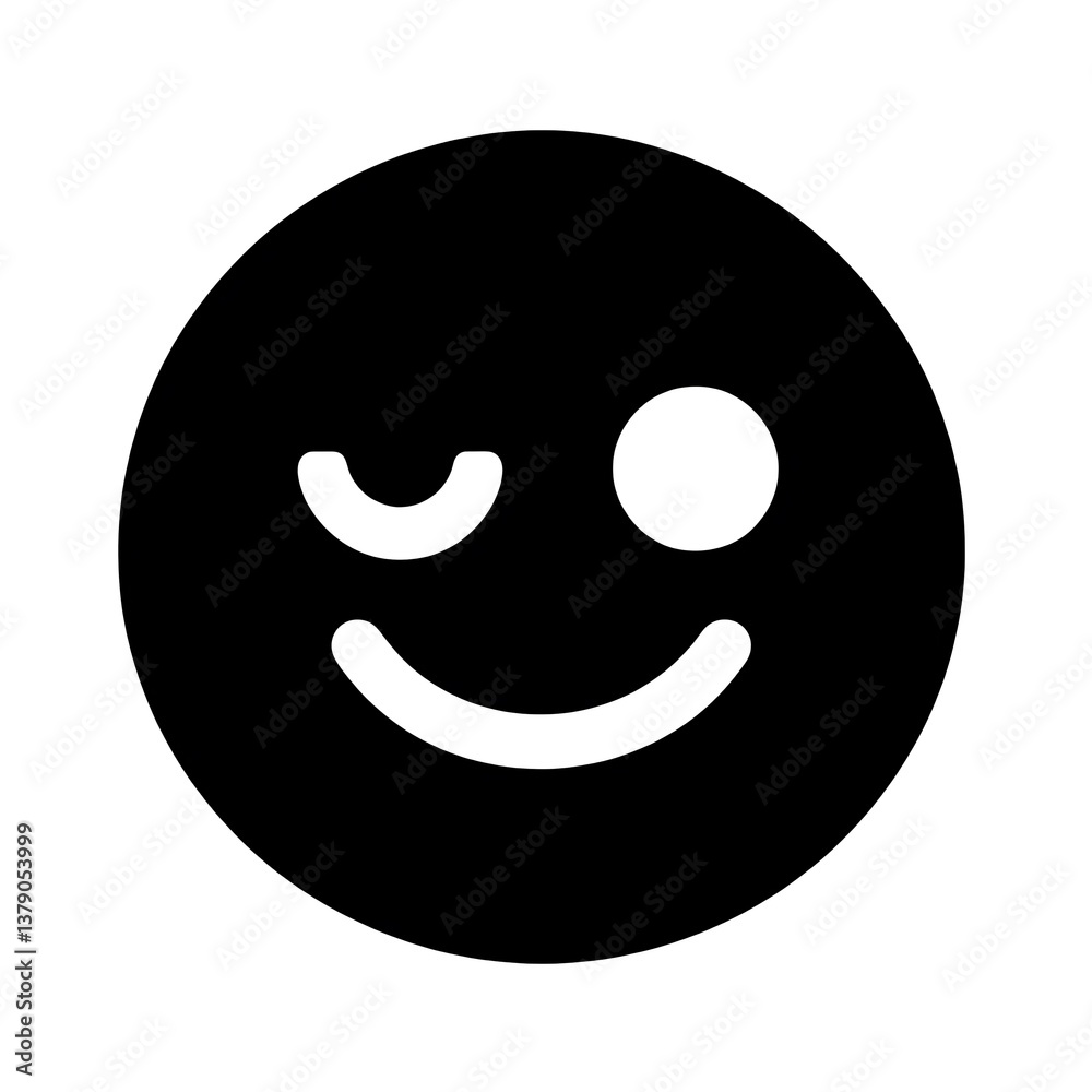 Bold Winking Face Icon with Crisp Geometry Bold Winking Face Icon with Crisp Geometry