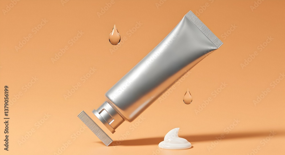 Cosmetic Tube Product Display with Cream and Liquid Droplets Cosmetic Tube Product Display with Cream and Liquid Droplets
