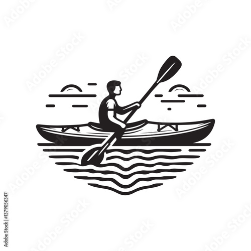 Simple Kayaker Vector Design – Vintage Logo & Retro Illustration