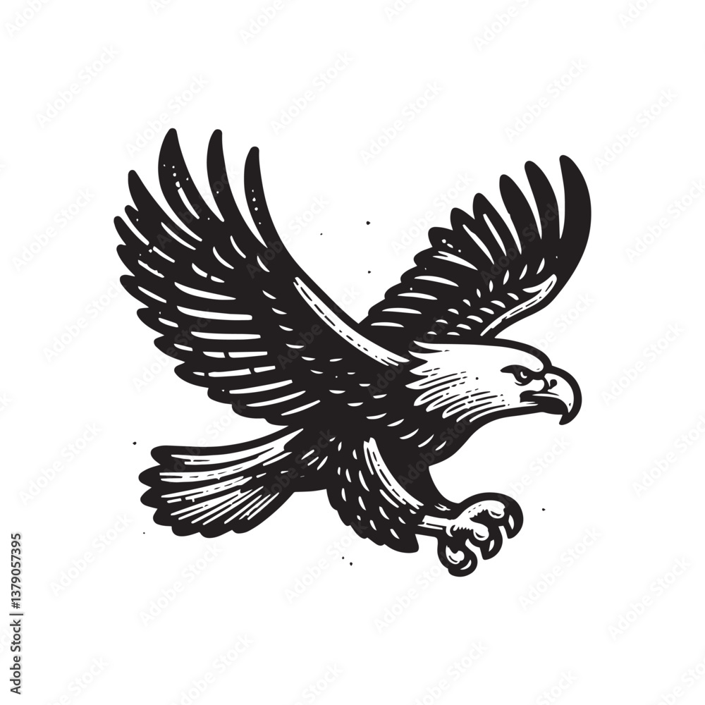 Fototapeta premium Simple Bald Eagle Flying Vector Icon – Vintage Logo & Rustic Illustration