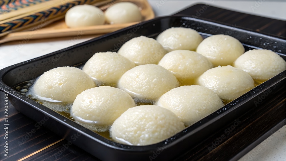 Ras malai sweet in a black tray Ras malai sweet in a black tray