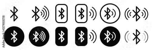 Set of vector black Bluetooth icon collection. Wireless Trackers symbol flat vector illustration.